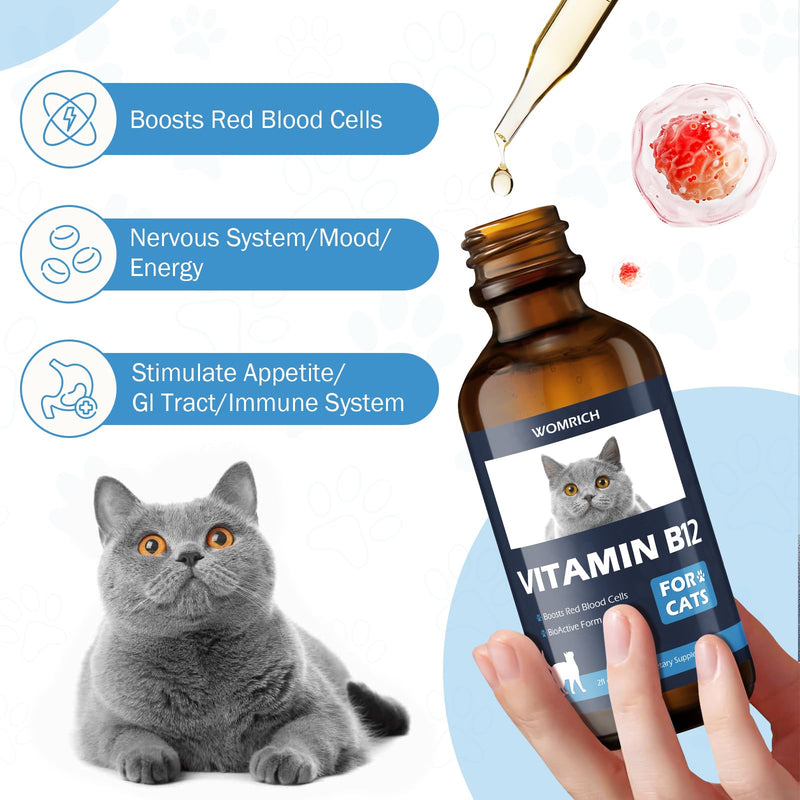 Vitamin B12 for Cats | Methylcobalamin Supplement | Boosts Red Blood Cell Formation, Energy, Nervous System & Appetite, Treats Pancreatitis | 2 fl oz Dropper - PawsPlanet Australia