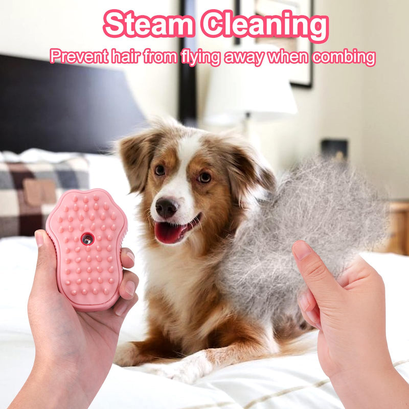 Mity rain Dog Grooming Brush, Pink Paws Self Cleaning Steamy Hair Brush for Shedding, Grooming and Massage, Unisex, All Hair Types - PawsPlanet Australia