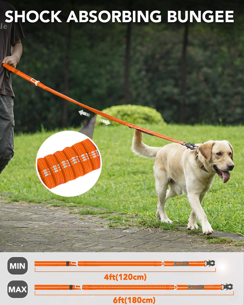 Joytale Tactical Dog Collar(17"-21") and Dog Leash Set, Shock Absorbing Bungee Dog Leash and Adjustable Strong Dog Collar with Handle for Large Dogs(Orange, L) - PawsPlanet Australia