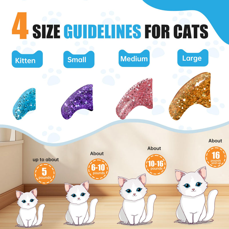 16x Glitter Colors / 160 pcs | Cat Nail Caps | Cat Claw Covers with Adhesives and Applicators (M) M - PawsPlanet Australia