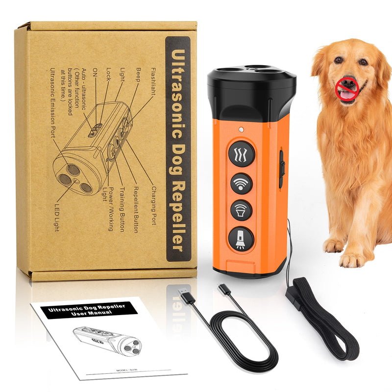 Dog Bark Deterrent Device,3X Anti Barking Device,6 Training Modes&4 Using Scenarios Dog Whistle to Stop Barking,50FT Range Ultrasonic Dog Repeller,Indoors&Outdoors Dog Barking Silencer orange