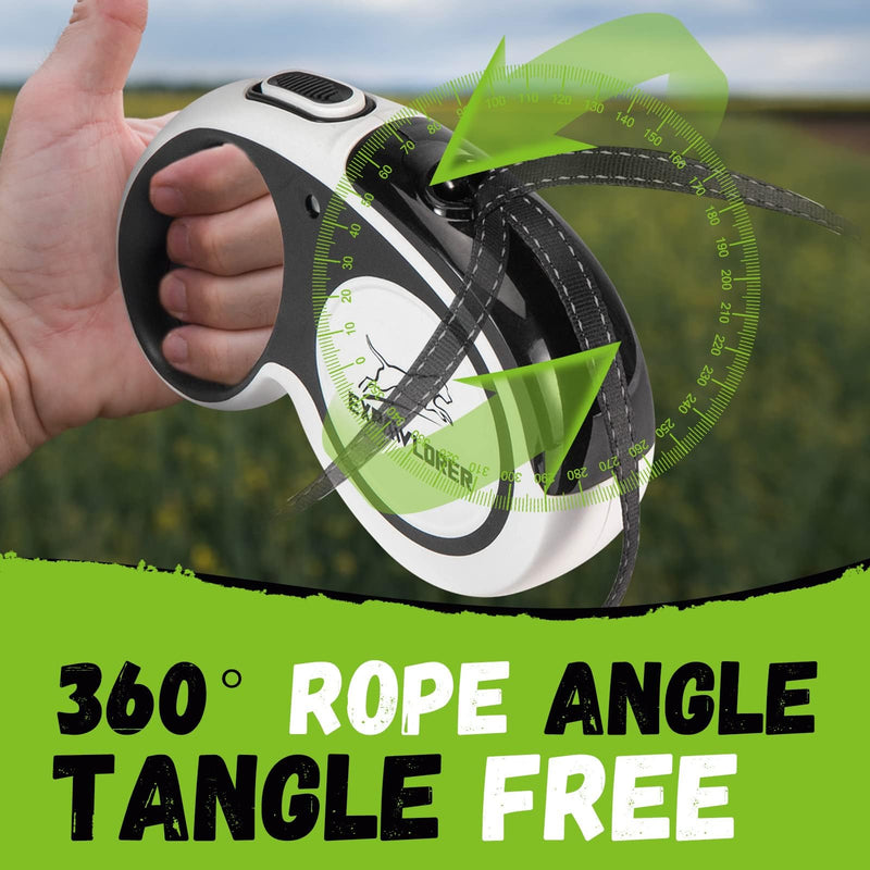 EXPAWLORER Retractable Double Dog Leash - Chew Proof, 2 No Tangle Strong Wire Ropes, 16 ft Heavy Duty Walk Leash for Medium & Large Dogs (Black & White) - PawsPlanet Australia