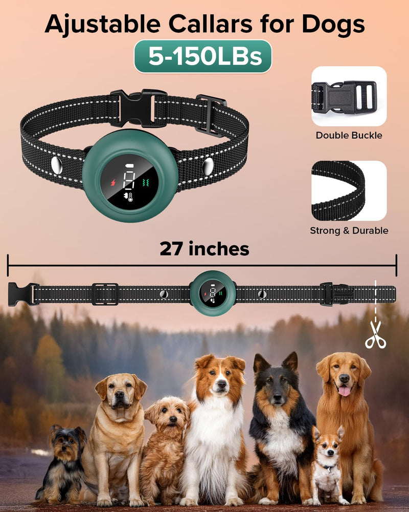 [New 2025] 2-in-1 Dog Shock Collar & Bark Collar – 3300FT Dog Training Collar with Remote, Automatic Anti-Barking, 5 Adjustable Sensitivity Levels, IP67 Waterproof E-Collar for Small Medium Large Dogs Green Calke - PawsPlanet Australia