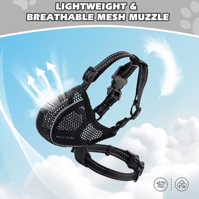 Dog Muzzle,Mesh Soft Muzzle for Small Medium Large Sized Dogs, Breathable Reflective Adjustable Puppy Muzzles with Collar for Scavenging Grooming Biting Chewing,Allows Panting and Drinking Black Mesh L - PawsPlanet Australia