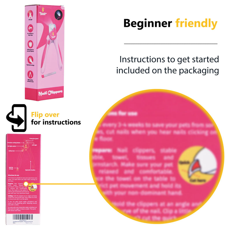 LED Dog Nail Clippers with Light, Trimmers with Protective Guard, Quick Sensor, Safety Lock and Nail File - Suitable for Large and Small Dogs & Cats (Pink, LED)