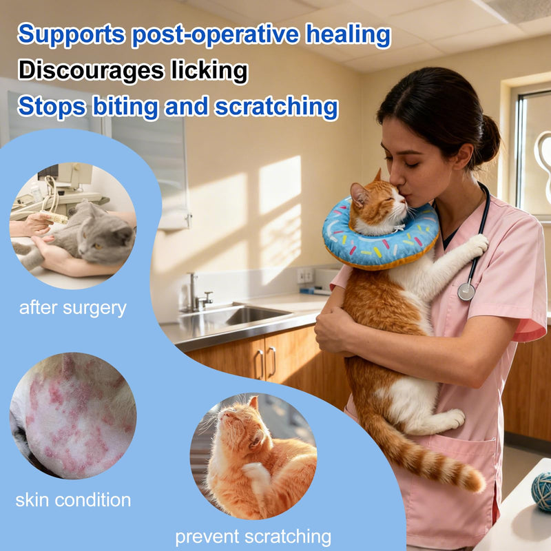 Cat Cone Collar Soft, Cute Adjustable Cat Donut Collar After Surgery, Kitten Recovery Cones to Stop Licking & Scratching, Wound Healing Neck Elizabethan Collars for Cats Blue M (under 10 lbs)