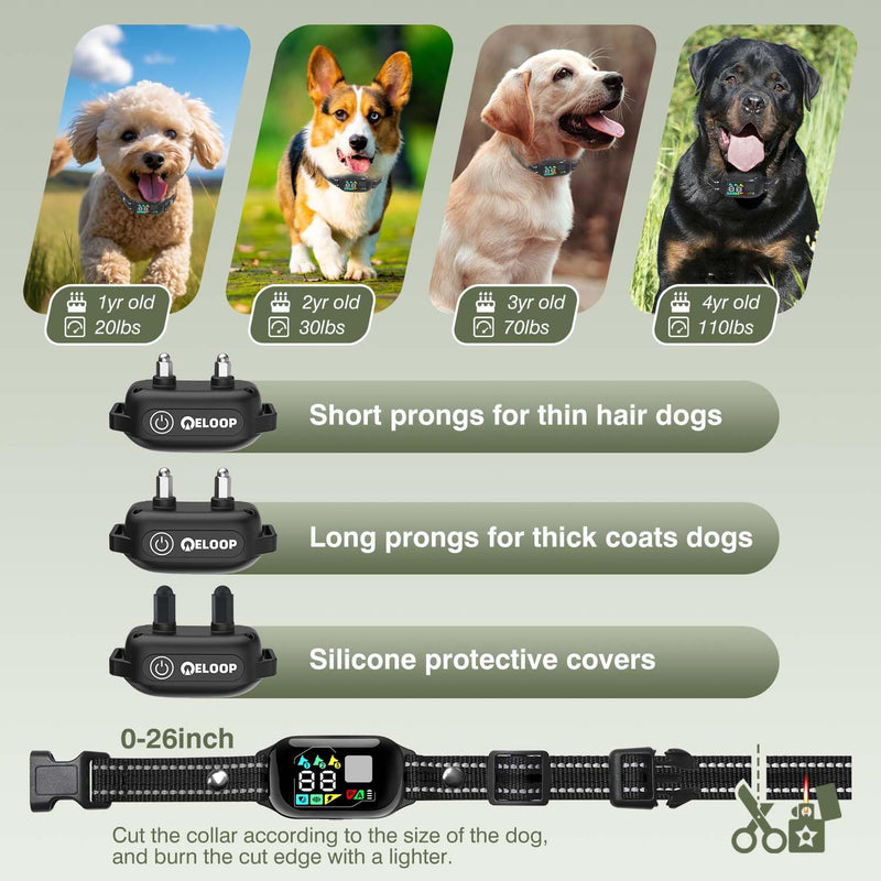 Smart Dog Training Collar for 2 Dogs, 2-in-1 Remote Control Shock Collar with AI Anti-Barking Device for Small/Medium,/Large Dogs, IPX7 Waterproof For 2 dogs(Green) - PawsPlanet Australia