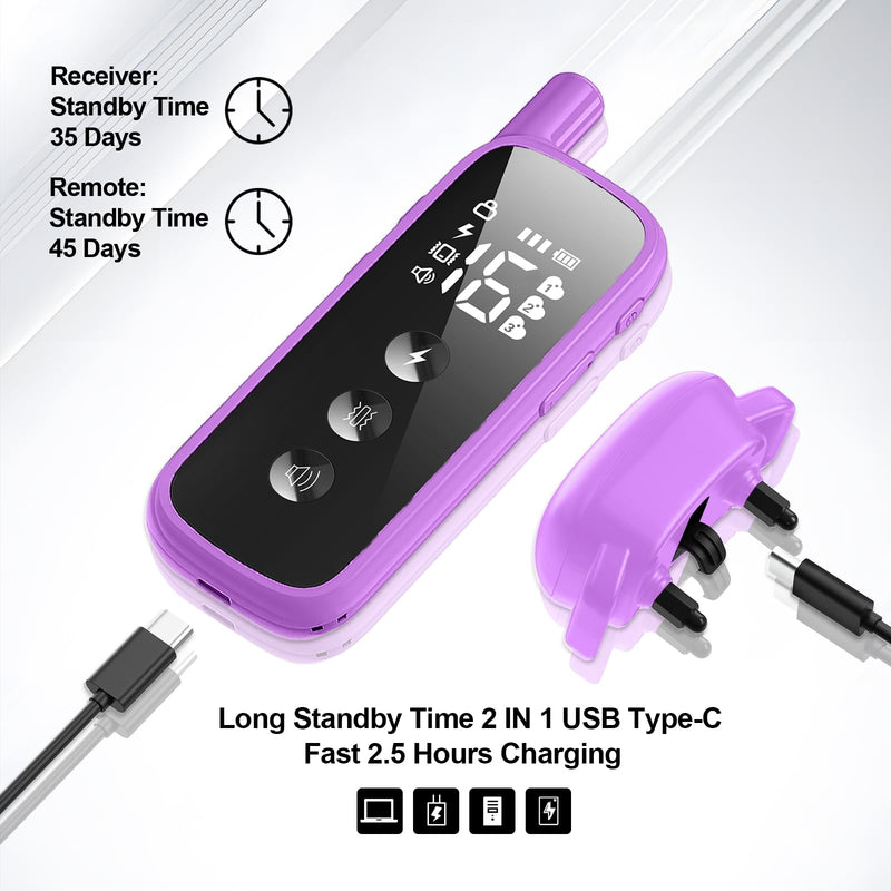 Dog Traning Collar - 2600FT Shock Collar for Dogs with Remote Control, IP68 Waterproof 3 Modes (Beep/Vibration/Shock) Ecollar, Security Lock for Large Medium Small Dogs, Purple 3x Dogs (Purple)