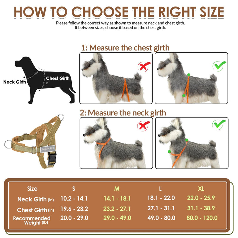 SlowTon No Pull Dog Harness - Heavy Duty Dog Harness and Leash Set for Medium Large Dogs, Reflective Tactical Harness with Soft Padded and Front Clip for Easy Walk and Training (Tan L) Tan - PawsPlanet Australia
