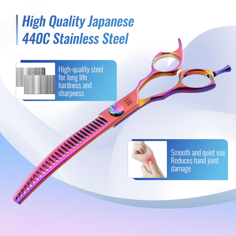 Dog Grooming Scissors: 7" Curved Chunker Pet Shears Made Of Japanese 440C for Trimming Dogs Cats and Other Pets face and paws Haze Pink 7"Curved Chunker - PawsPlanet Australia
