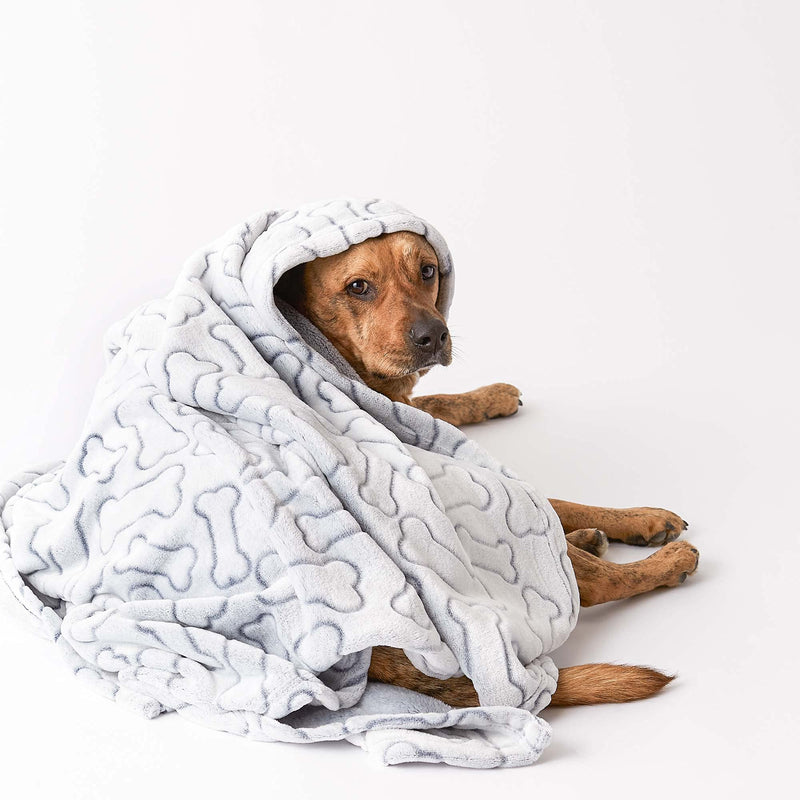 Bone Dry Embossed Bone Print Pet Blanket, 36x48", Gray 36x48" - PawsPlanet Australia