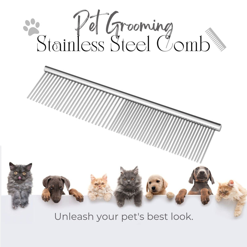 Flexzion Pet Grooming Comb Stainless Steel Cats Dogs Puppy Medium Animals Hair Trimmer Brush Accessory Tool with Smooth Teeth Needle Durable Lightweight Large (45mm) - PawsPlanet Australia