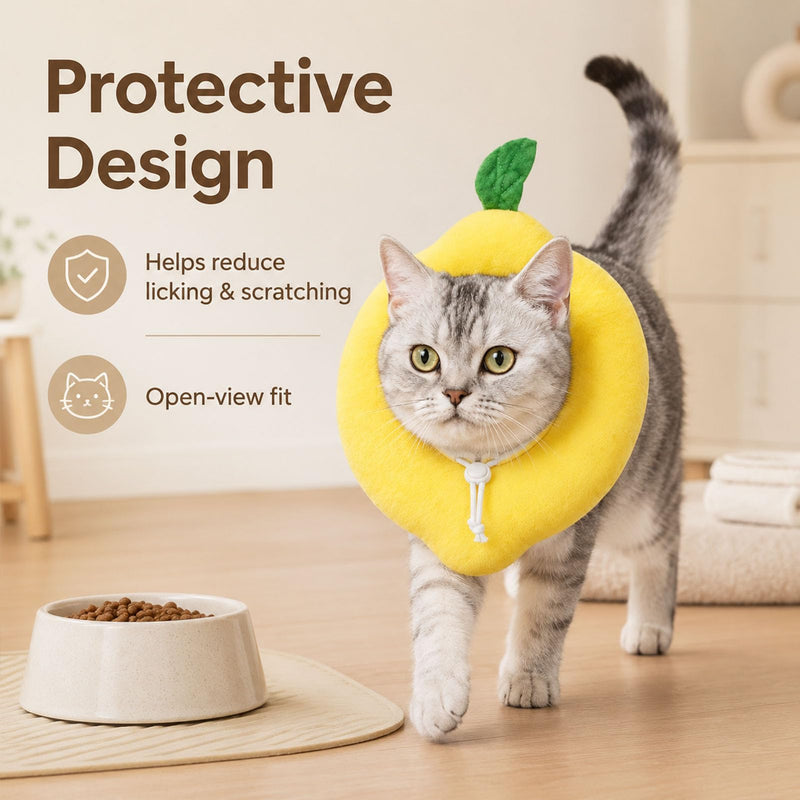 Cat Recovery Collar - Soft Cat Cone to Stop Licking after Surgery, Adjustable Elizabethan Collar for Cats & Small Dogs, Lightweight PP Cotton Donut Neck Cone Lemon