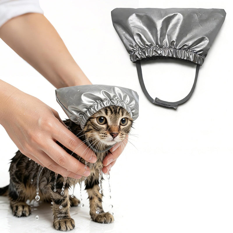 Soft, comfortable cat ear protectors for swimming and grooming, waterproof fabric, bathing hat, shower cap, head covering, waterproof cat head cover, gold, size S