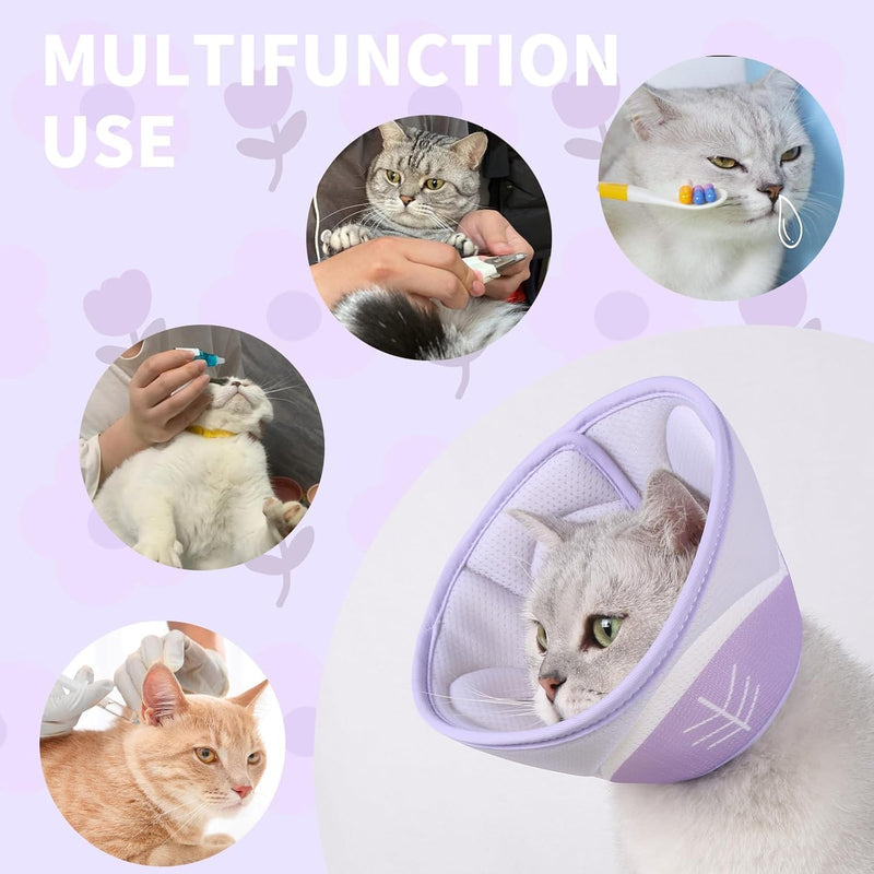 MEISO Elizabethan Cat Collar, Adjustable Soft Cat Recovery Collar, Soft Cone for Neck Elizabethan Cones After Surgery and Injuries (Purple, L) purple