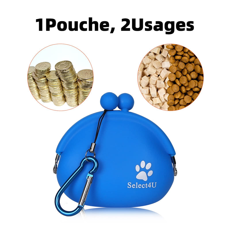 Silicone Dog Treat Pouch with Waist Carebiner, Small Treat Pouch for Pet Training, Cute Portable Treat Bag Container for Leash Darkblue, Best Gift for friends and Kids