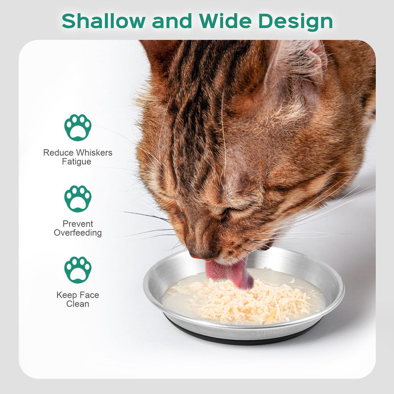 Basic Cat Bowls, Dog Food Bowls, Food Grade 304 Stainless Steel Cat Dishes, Wide and Shallow Design Reducing Whisker Fatigue, Non-Slip Silicone Base, Heavy Duty, Metal Plates for Cat and Puppy (2pack) 2pack - PawsPlanet Australia