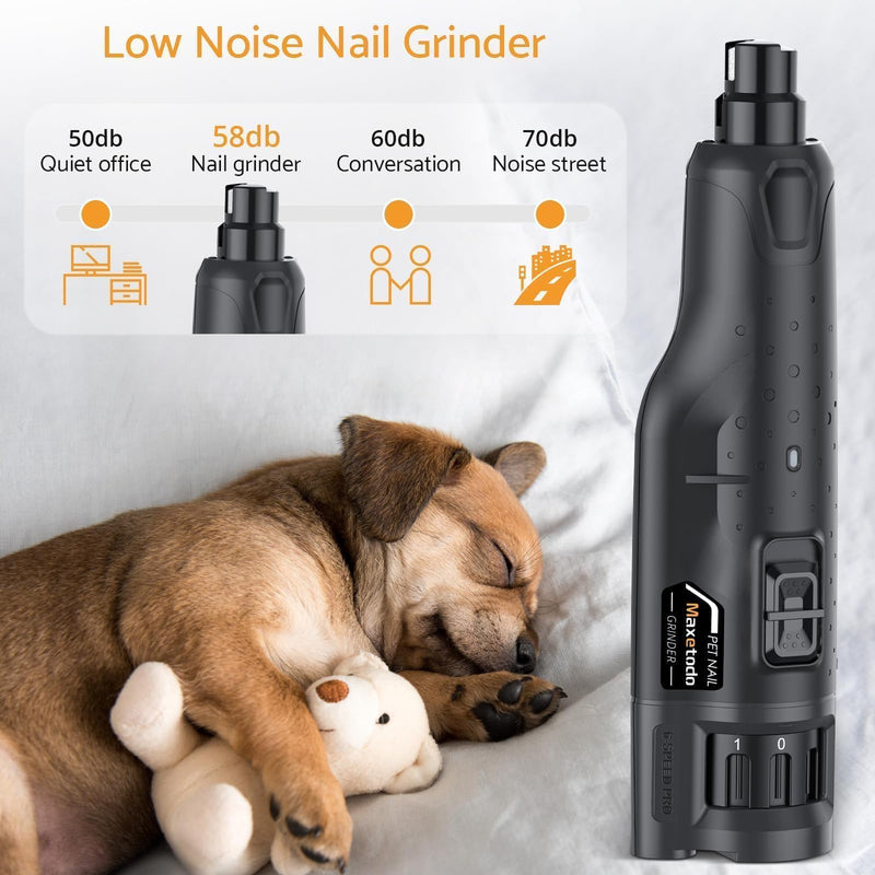 Rechargeable Dog Nail Grinder with 2 LED Lights Quiet 6 Speed Electric Nail Trimmer,Dust Cap,and 3 Grinding Ports for Large,Medium Small Dogs - PawsPlanet Australia