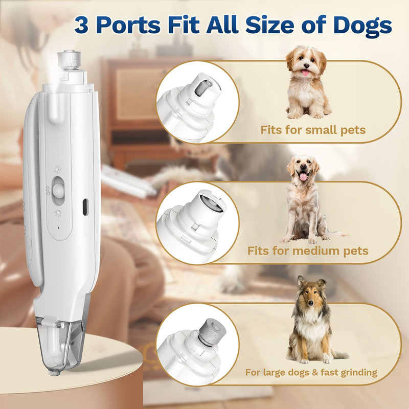 2-in-1 Dog & Cat Nail Clipper with Grinder - Dual Highlight LED Reduce Over-Trimming, Long Battery Cordless USB-C Rechargeable, Safety Lock & Catcher Cap, Quiet Home Grooming for Small Large Pets White - PawsPlanet Australia