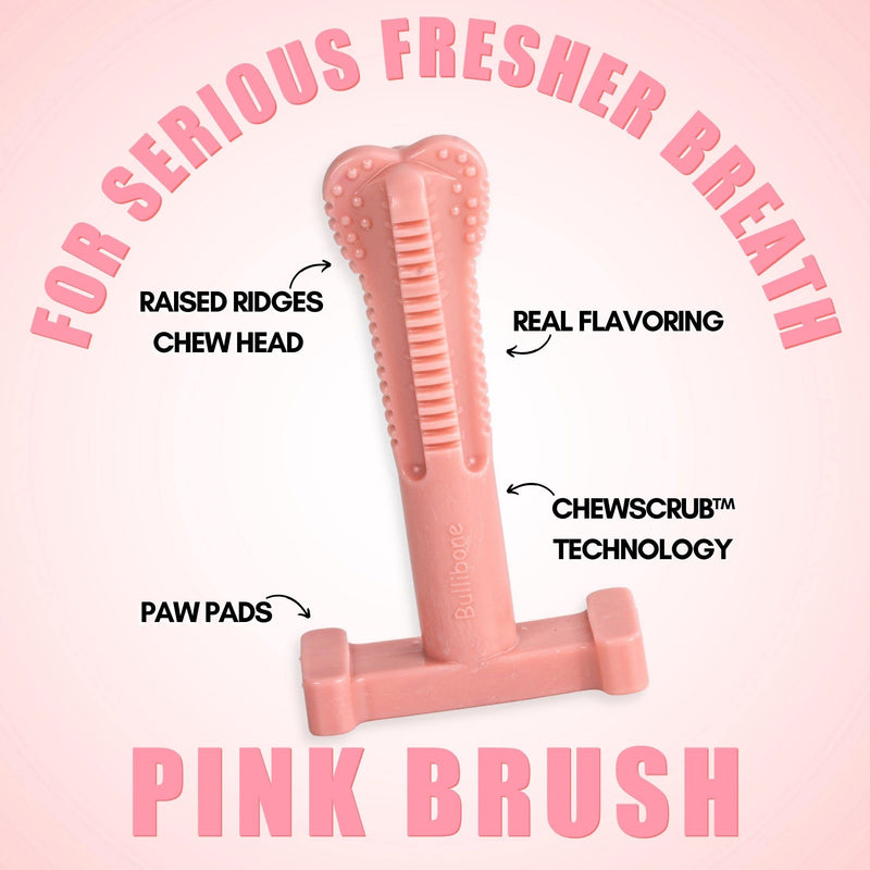 Bullibone SuperBrush Dog Dental Chew Toy for Large Breeds (2 Pack) - Pink Peppermint Large 2-Pack