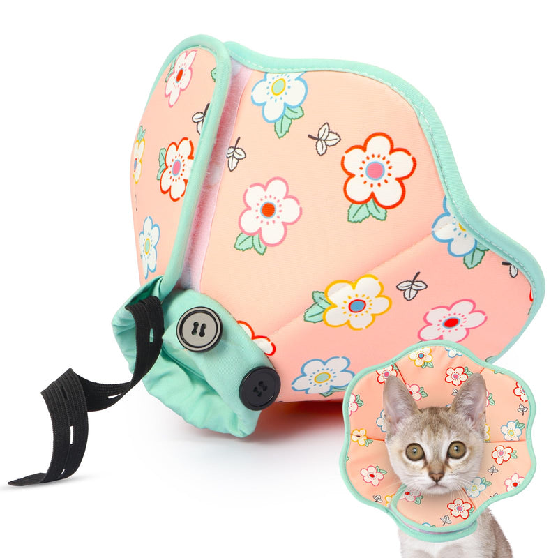 Cat Cone Collar Soft for Wound Healing for Small Cats(Singapura Devon Rex), Air Breathable Neck Recovery Cone Anti Scratch Licking, Adjustable Surgery Cat Head Cone Alternative Green-Pink S(Circumference:5.1''-7.87''in)