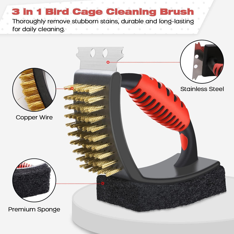 QBLEEV Bird Cage Cleaner, Stainless Steel Triangle Brush Set, Multi-Function Copper Bristle, Lightweight & Durable, Includes Cleaning Brush, Red - PawsPlanet Australia