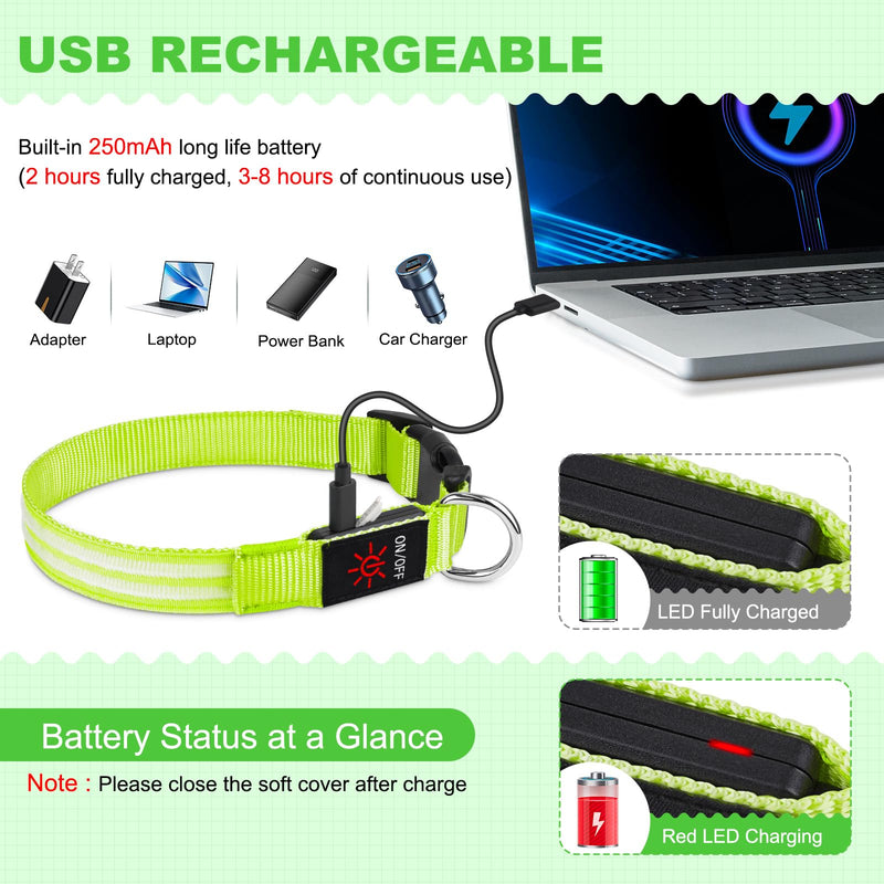 Illumifun Light Up Dog Collar, Rechargeable LED Dog Collar Glow in The Dark, High Visibility Collars Light for Pet Walking at Night (Green, Large) Green - PawsPlanet Australia