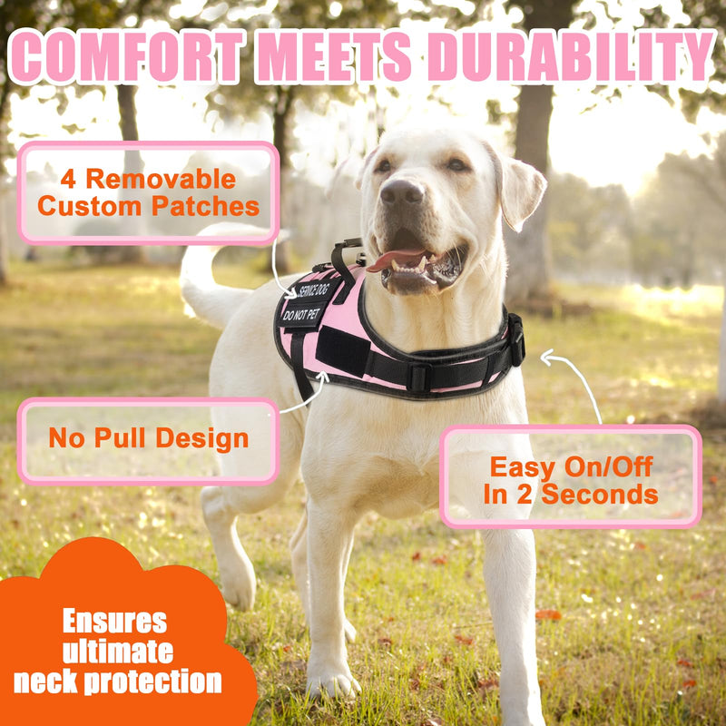 No Pull Dog Harness Small Medium Sized Dog, Service Dog Harness and Leash Set with 4 Patches, Adjustable Easy Walk Dogs Harnesses with Handle, Dogs Vest Harnesses French Bulldog, Chihuahua(Pink, M) Pink - PawsPlanet Australia