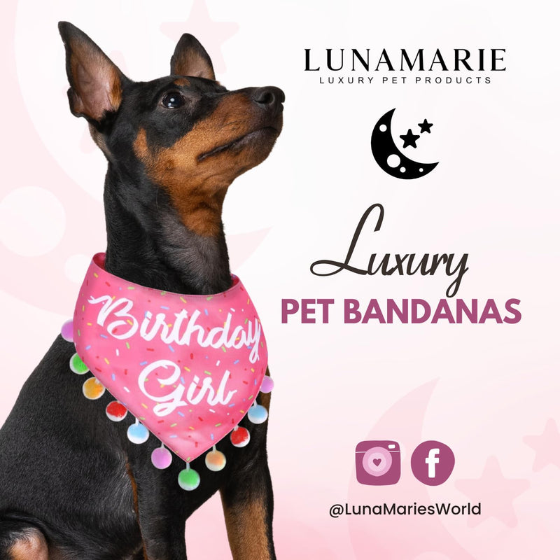 LunaMarie - Luxury Pet Birthday Bandanas -Premium & Silky Poly Fabric | 100% Handmade | Custom Shape Dual Layered (Birthday Girl, Medium) Birthday Girl - PawsPlanet Australia