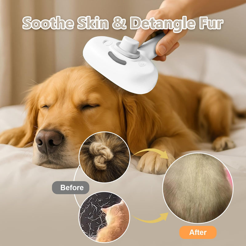 ‌3-in-1 Pet Steam Brush with Self-Cleaning & Cool Mist‌ – Portable Grooming Tool for Cats & Dogs, Long-Lasting Shedding Control & Detangling, Refillable Water Tank & Fast Charging - PawsPlanet Australia