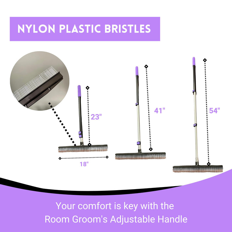 Room Groom PET Carpet Rake Groomer with Telescoping 54 " Adjustable Handle, with Lint Remover Brush Tool, Carpet Brush for Pet Hair and Refreshing Carpets, (Black/Purple) PET + Lint Tool - PawsPlanet Australia