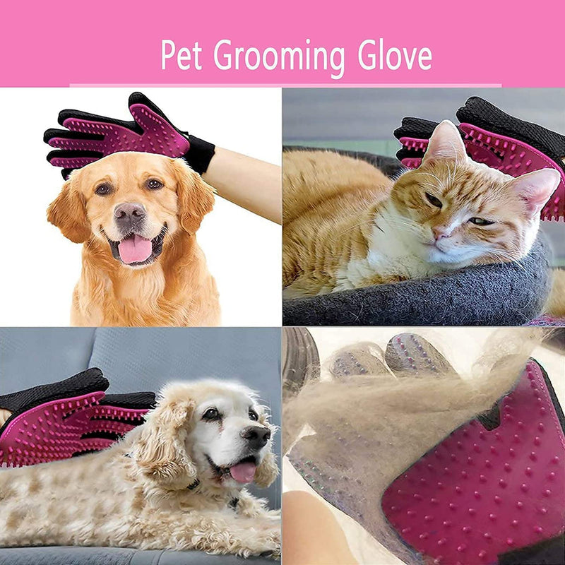 BYETOO Pet Dog Cat Grooming Glove with 261Tips,Gentle Deshedding Brush Glove,Efficient Pet Hair Remover Mitt,Massage Tool with Enhanced Five Finger Design,for Dog,Cat,Rabbit,Horse with Long/Short Fur Pink - PawsPlanet Australia
