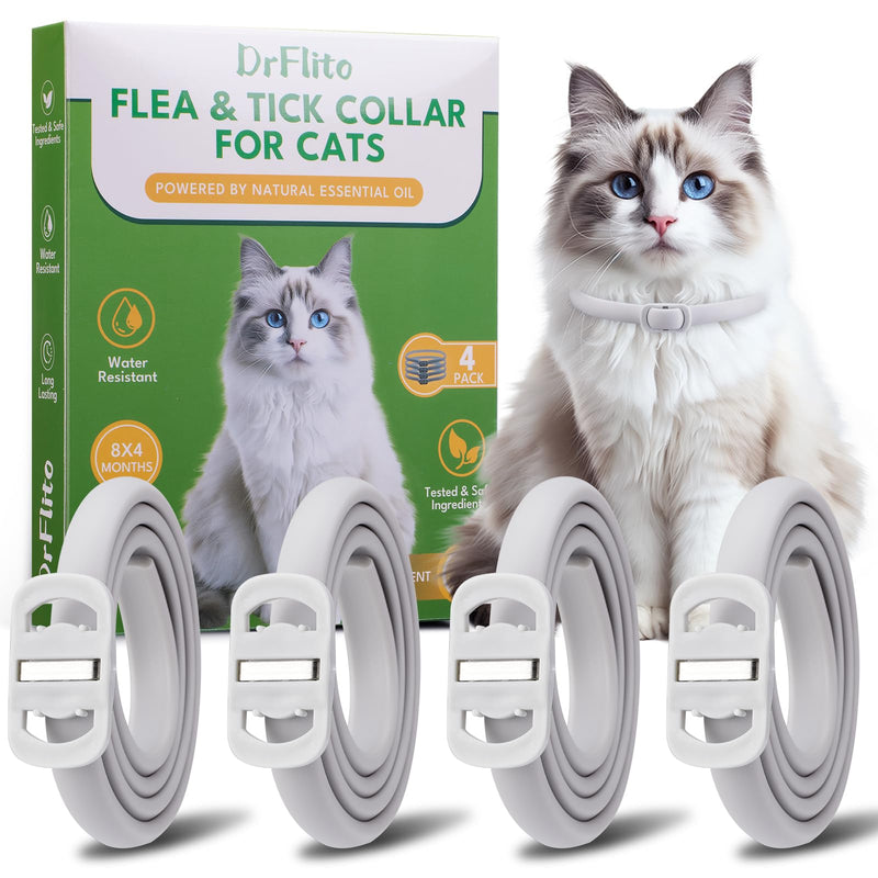 4 Pack Natural Flea Collar for Cats,Cat Flea and Tick Treatment,32 Months Protection Flea and Tick Prevention for Cats,Waterproof Cat Flea Collar,Adjustable Cat Flea and Tick for Kittens & Adult Cat