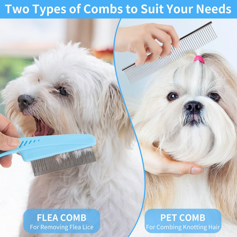 9 Pcs Pet Grooming Brush Set for Shedding, Professional Cats Dogs Long Hair Brush Nail Clipper And File Grooming Kit Self Cleanup Deshedding Multifunctional for Dogs Cats (Blue) Blue - PawsPlanet Australia