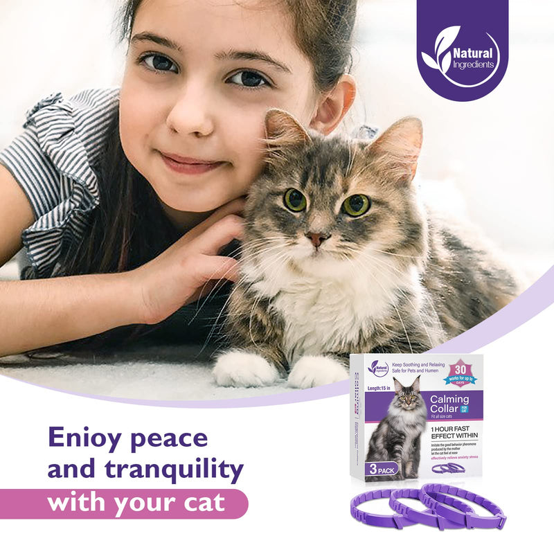 3 Pack Calming Collar Efficient Relieve Reduce Anxiety Stress Pheromones Calm Relaxing Comfortable Breakaway Collars Adjustable for Small, Medium Large Cat, Kittens Purple