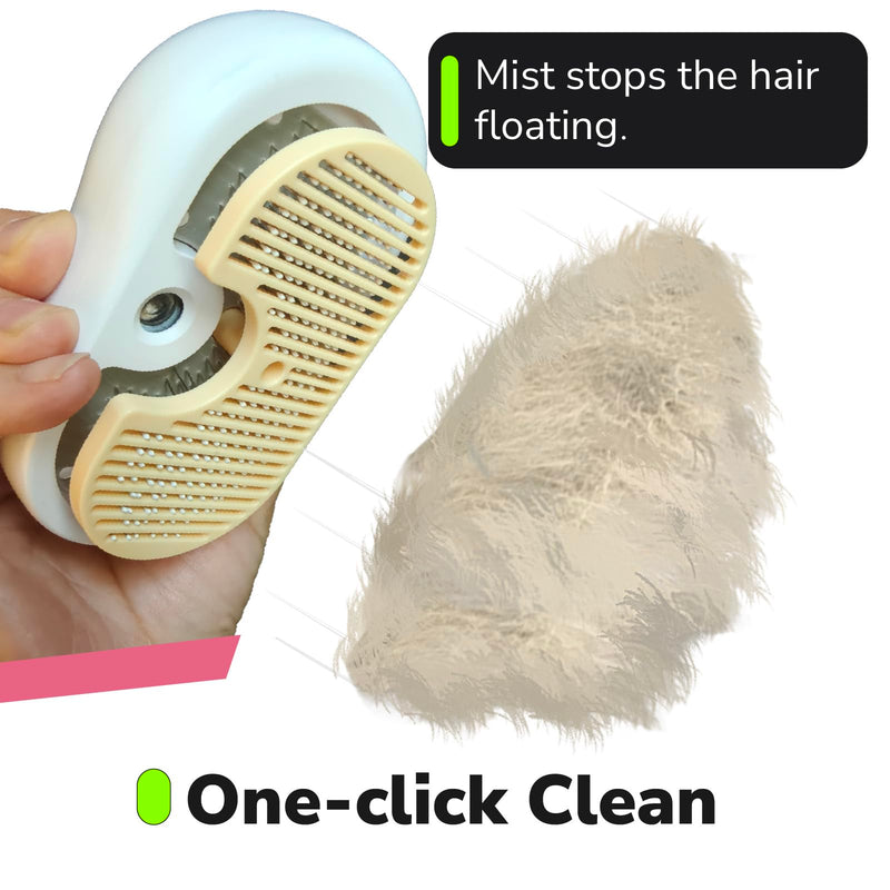 Misty - Moisturizing Pet Comb - Hair Brush with Mist, One-Click Clean, & Stainless Steel Bristles - Anti-Static Deshedding - Smooth Grooming for Cats, Dogs, & Small Pets - No Handle Compact Design - PawsPlanet Australia