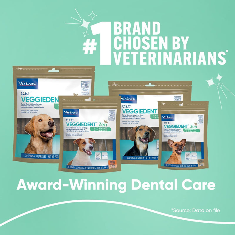 Virbac C.E.T.® VEGGIEDENT® Zen Tartar Control Chews for Dogs - Multifunctional to Support Mental Well-Being, VOHC Approved - Extra Small Under 11lbs X-Small (Pack of 30) - PawsPlanet Australia