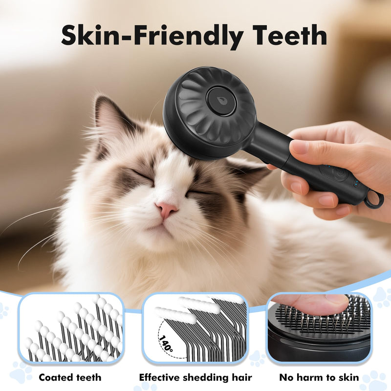 Cat Steam Brush with 2 Steam Modes for Cats Dogs Shedding, Low Noise Pet Hair Brush with One Release Button Cool Mist for Indoor Cats Black - PawsPlanet Australia