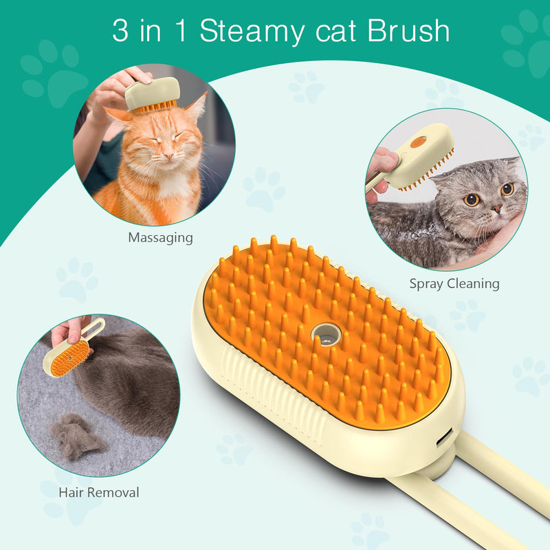 ORIA Cat Steam Brush, 3 in 1 Pet Spray Comb, Self Cleaning Steam Dog Cat Brush, Rechargeable Silicone Grooming Tool with Concealed Handle for Shedding, Hair Removal, Pet Massage - PawsPlanet Australia