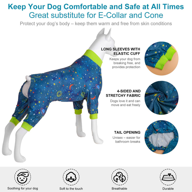 LovinPet Dog PJs Outfits for Female Dogs, Anxiety Relief Onesie, Navy Space Print, Large PJs, Pullover Breed Clothes, Surgery Recovery Suit Undershirt for Sweater,3XL XXX-Large - PawsPlanet Australia