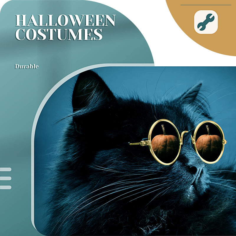 Dog Sunglasses Retro Pet Glasses Doll Glasses Classic Round Dog Glasses Metal Cat Puppy Eye Wear Hippie Costumes for Cats and Dogs, Photos Props Cosplay Party Costume (Gold, Black,Classic Style) Gold, Black Classic Style