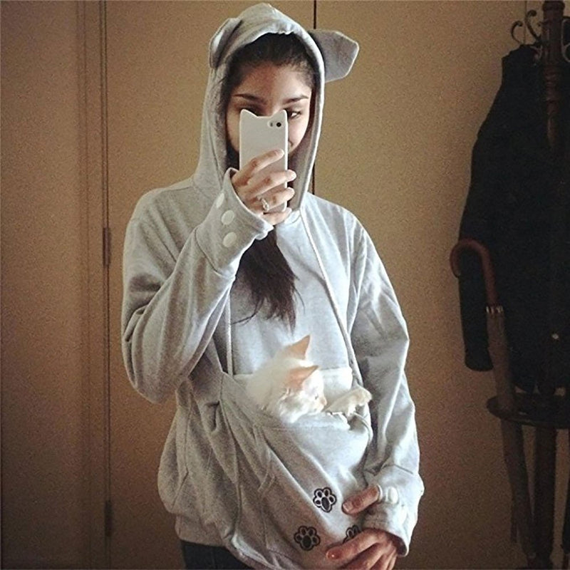 Womens Pet Carrier Shirts Kitten Puppy Holder Animal Pouch Hood Sweatshirt X-Large-XX-Large Light Grey - PawsPlanet Australia