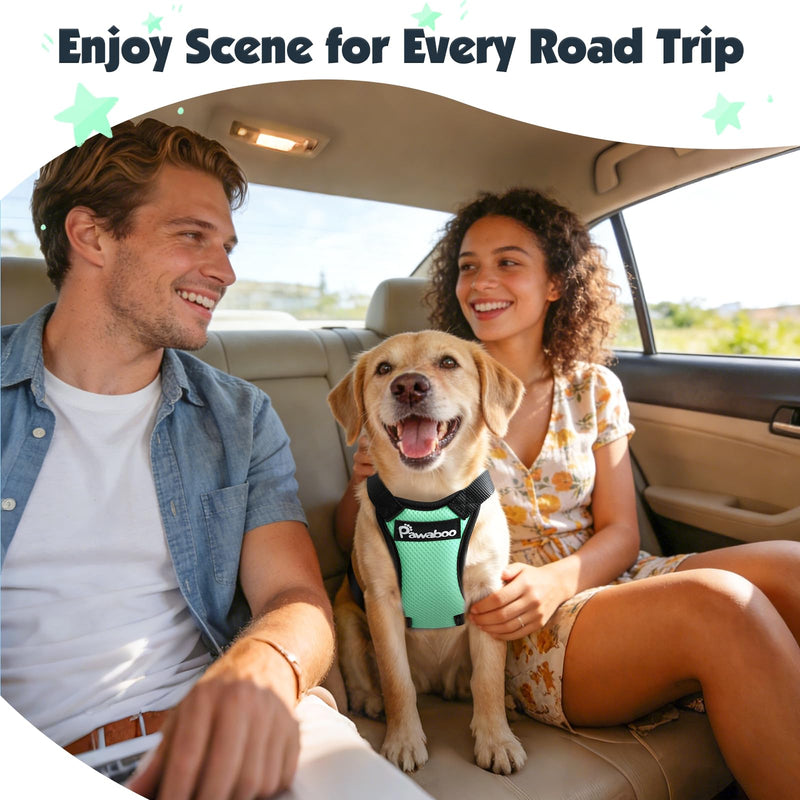 Pawaboo Dog Seat Belt Harness for Car, Dog Car Harness Seatbelt with Double Clips, Adjustable Breathable Pet Vest & Dogs Safety Tether with Elastic Bungee for Small Medium Large Pet, L, Blue + Black - PawsPlanet Australia