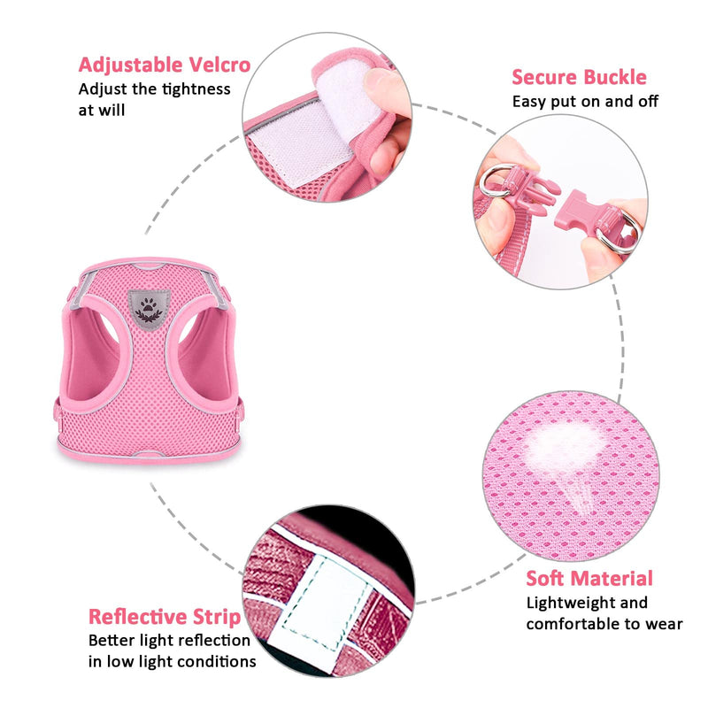 Dog Harness and Leash Set for Walking, Escape Proof Vest Harness with Soft Mesh, Adjustable Velcro, Reflective Strips for Kitten Cats and Puppy Dogs S(Chest:11.8"-13.4") Pink - PawsPlanet Australia