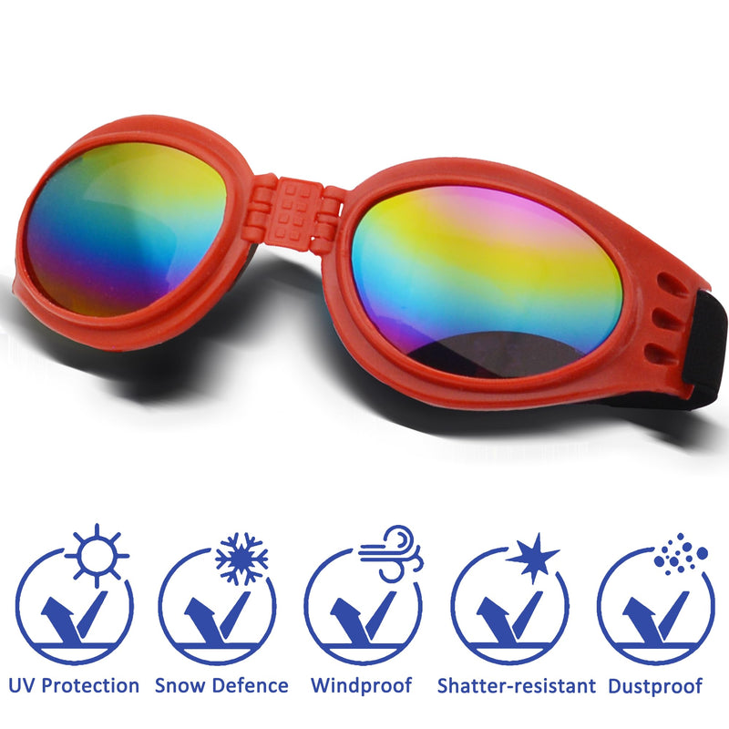 Dog Goggles, Pet Glasses UV Protection,Goggles with Adjustable Strap for Small Size Dogs,Summer Pet Decoration(Red Frame) Red Frame - PawsPlanet Australia