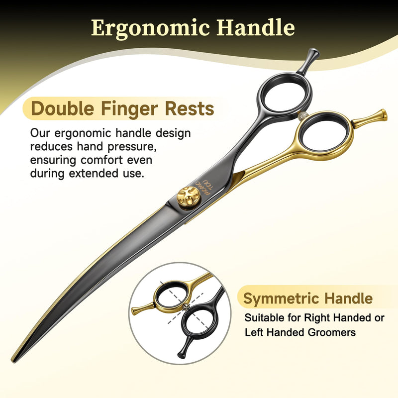 7'' Curved Dog Grooming Scissors CNC 440C Blades Sharp and Durable Dog Shears Black and Gold Pet Scissors Smooth Cutting Easy to Use for Professional Groomer Curved Scissors 7'' - PawsPlanet Australia