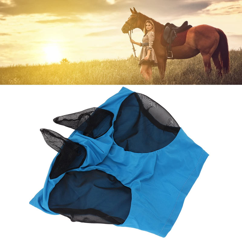Horse Fly Mask with Ears Protection Professional Sun Comfortable Breathable Design for Barn Horses Blue 44x36cm
