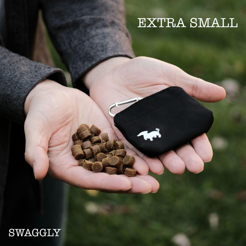 Pocket Sized Dog Treat Pouch - Treat Pouches for Pet Training - Extra Small Dog Treat Pouch with Magnetic Closure - Dog Walking Treat Bag for Dog Training - Black with Gray Interior Black with Gray Cloth - PawsPlanet Australia