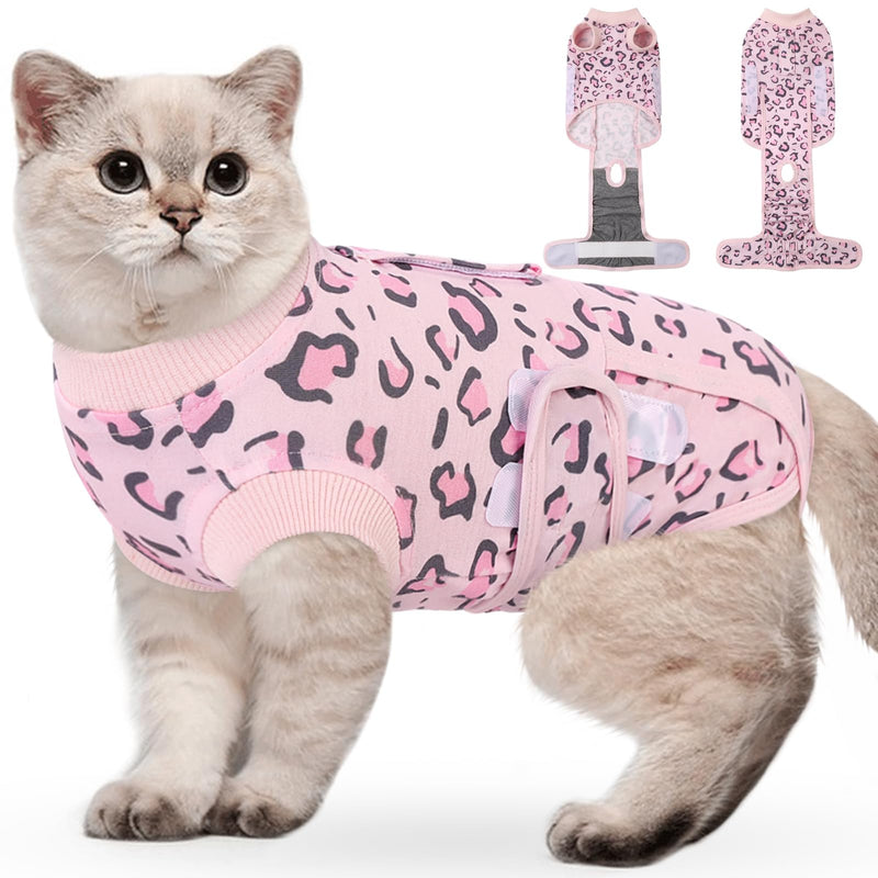 SUNFURA Cat Surgery Recovery Suit Female, Cat Spay Recovery Suit Anti Licking, Cat Neuter Recovery Suit Kitten Surgical Recovery Suit, E-Collar Alternative Cat Onesie for Cats After Surgery, Pink L Large Pink Leopard