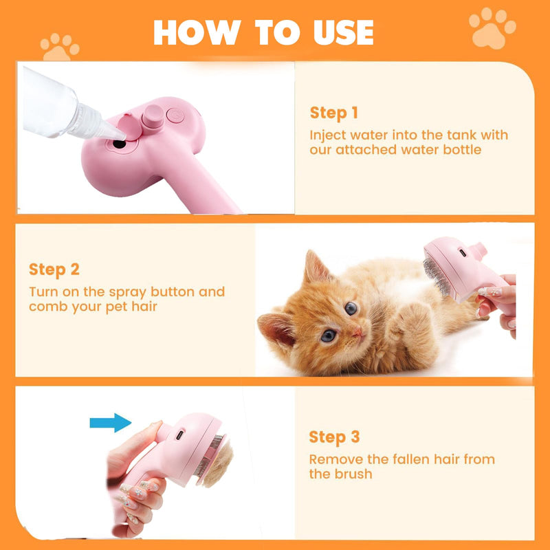 Cat Steam Brush for Shedding with Metal Comb,Deshedding Dog Brush for Long & Short Haired Dogs,Cat Hair Brush for Indoor Cats,Self Cleaning Double Hole Spray USB Rechargeable Grooming Supplies(Pink) Pink